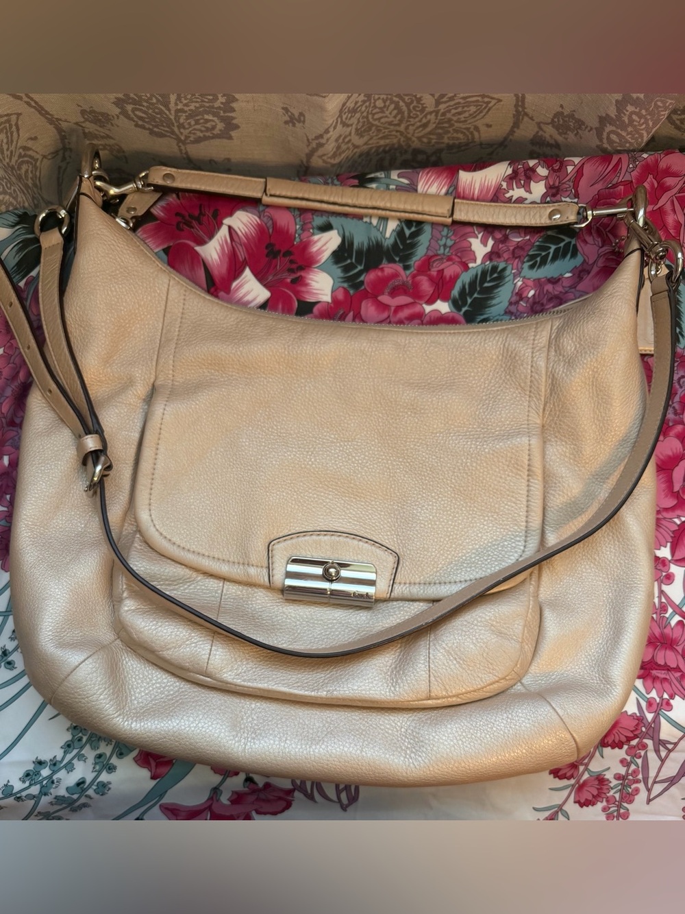 Coach Kristin Hobo Bag in Champagne Metallic Leather